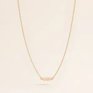 October Birthstone Three Gem Necklace with Faceted Pink Opals