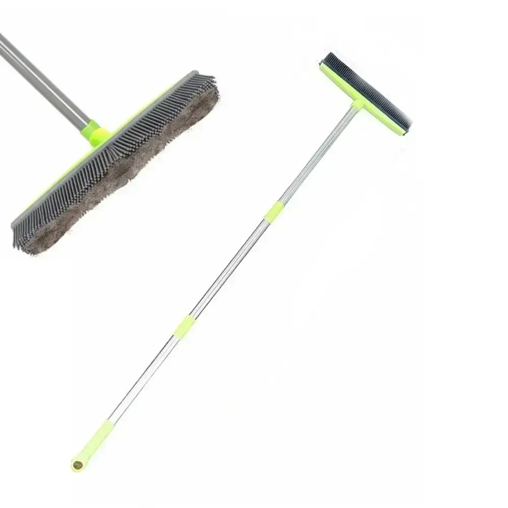 Hair Removal Broom with Scraper, 1 Count Long Handle Soft Brush, Rubber Broom for Removing Fur From Carpets & Linoleum, Suitable for Cleaning Hardwood