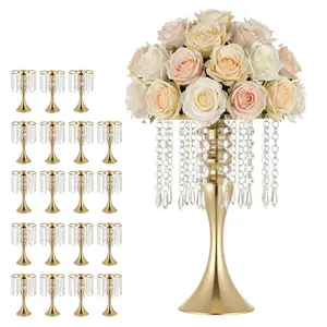 20-Piece Wedding Flower Vase Set, 13.4-Inch Tall Table Centerpieces, Crystal Banquet Vases With Easy Installation, Electroplated Gold Finish, Versatile Arrangement Stand For Parties, Events, Weddings, Banquets, Home Decor, Gold