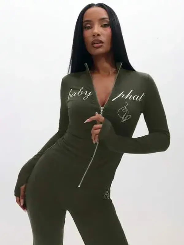 BABYPHAT Long Sleeve Zip Up Top With Script Print And Logo Detail For Casual Everyday Wear