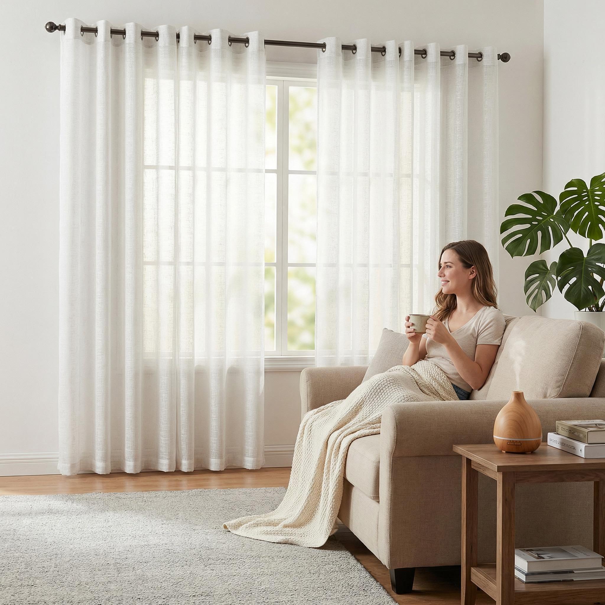 Curtain Club 8 Panels 34X84 Inch Diamond Beaded Twill + Full-Length Chiffon Curtain Set. Each style contains 4 pieces. All are plain chiffon fabric, translucent, with iron rings, woven, rod type, FT2930 + L12