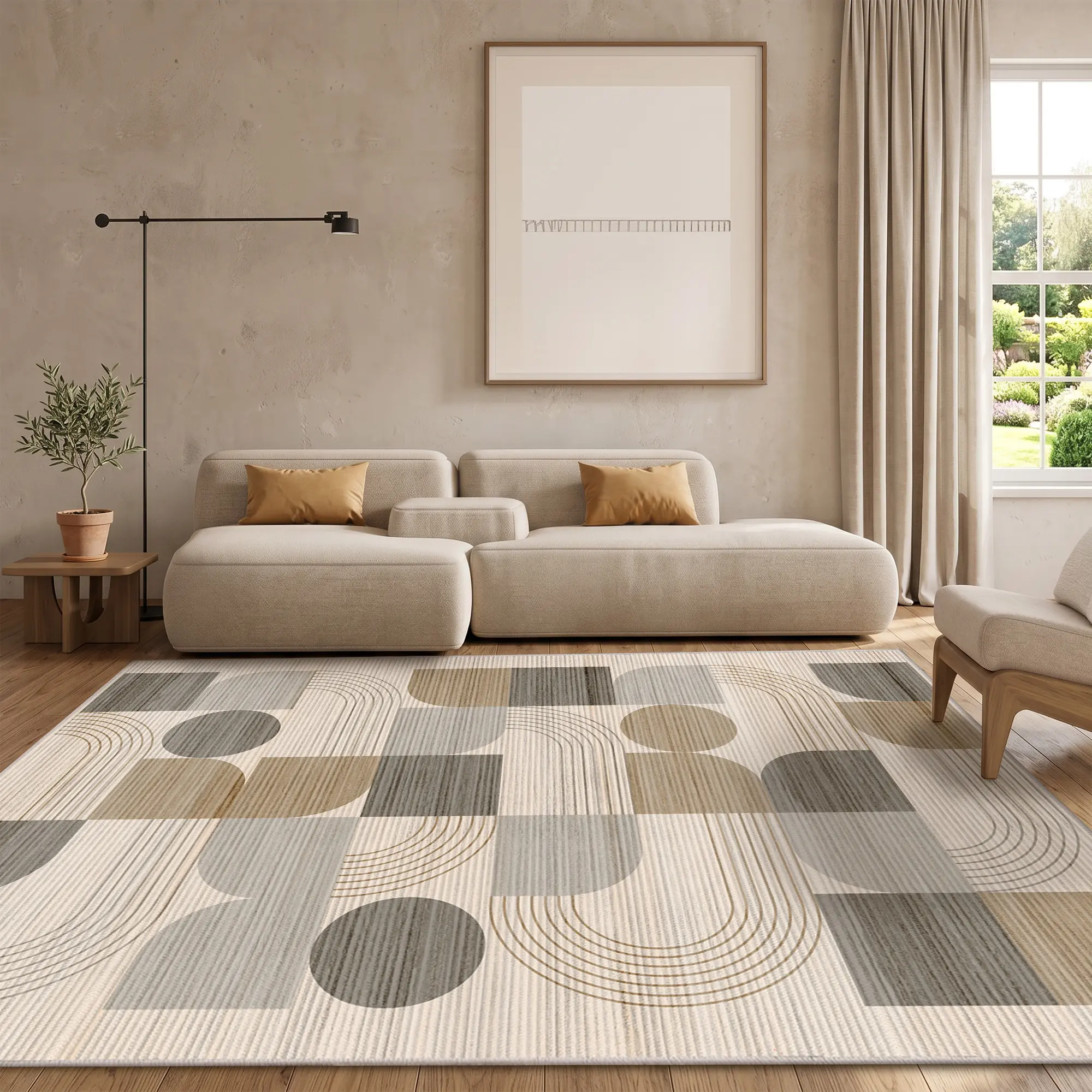 MUGORN Minimalist Abstract Geometric Rug - Non-slip Rubber Backing, Machine-Washable Pile, Indoor Modern Home Decor, Living Room Rug, Suitable for Homes with Pets, Soft Decoration, Comes with Four Anti-Slip Pads