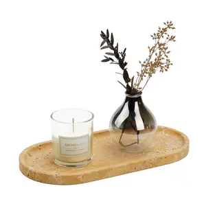 Koville Natural Travertine Tray, 12.6"x5.9" Vanity Decorative Tray for Countertop Organizer, Catchall Tray for Perfume, Candles, Jewelry Dish(Golden Travertine)