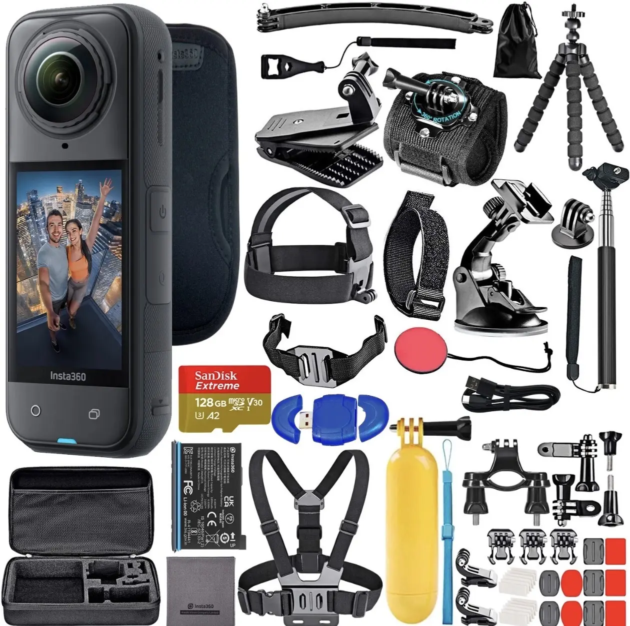 Insta360 X5 8K 360-Degree Action Camera Bundle, Including 2 Batteries and a High-Quality 360-Degree Compatible Selfie Stick