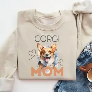 Watercolor Corgi Mom Sweatshirt – Cute Dog Lover Crewneck Gift for Corgi Moms