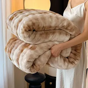 Homelike Moment Faux rabbit fur blanket, Cozy Soft and Fuzzy Plush Fur Bubble Blanket for Sofa Bedroom Living Room, 78.7*90.5 Inches Tie Dye Brown, Machine Washable