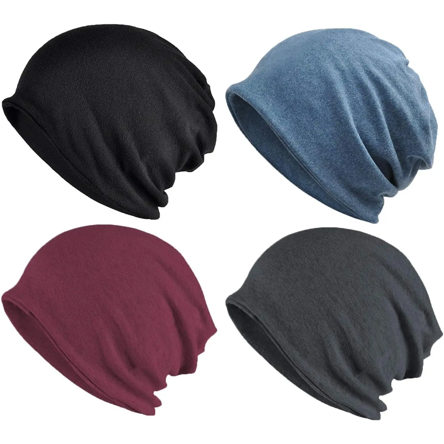 4Pcs Plus Size Lightweight Slouchy Beanie for Men, Oversize Thin Cotton Skull Cap Chemo Cap Night Sleeping Hat for All Seasons - Home Improvement Building Supplies Wallpaper & Wall Trim Accessory