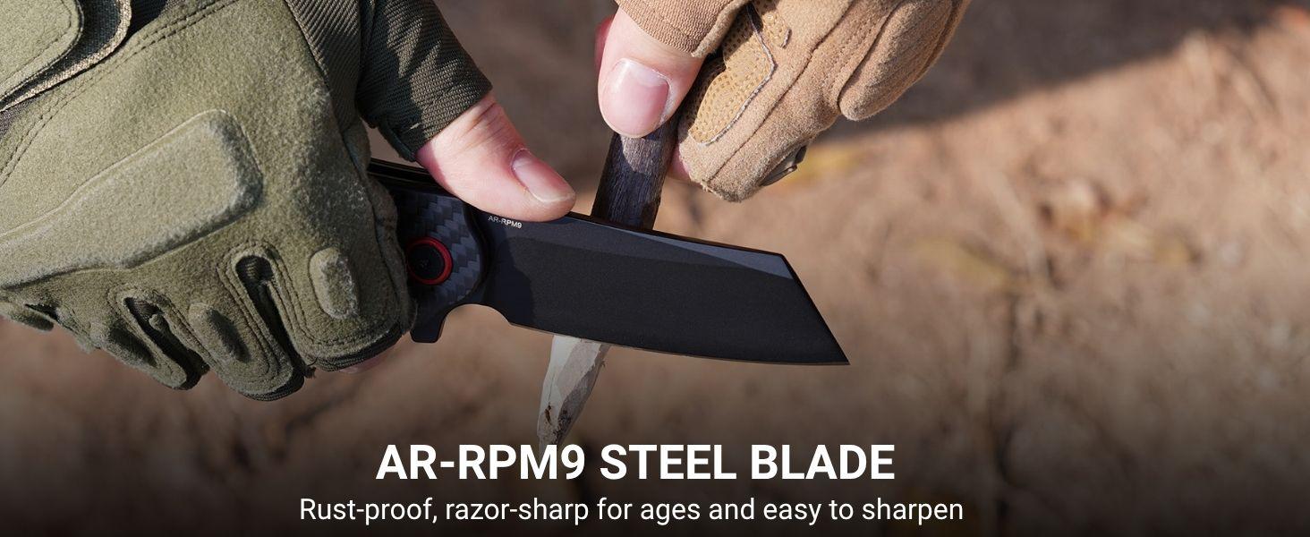 CJRB CRAG Tool Knife J1904 with AR-RPM9 Steel and Black PVD Blade Carbon Fiber Handle, Camping Folding Knives for Outdoor, Everyday Carry and portable multipurpose knives, tactical knives
