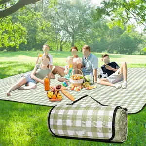 Picnic Blankets Outdoor Blanket, Extra Large Beach Blanket Waterproof Sandproof Foldable & Machine Washable, Vintage Gingham Grass Lawn Park Blankets for Family Camping Party Music Festival