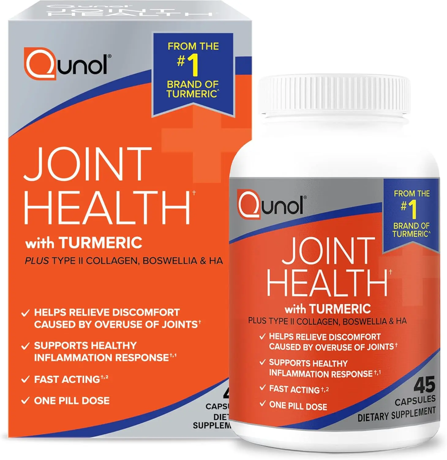 Qunol 5-in-1 Joint Health Support Capsules w/Turmeric, One-Pill Dose, 45ct