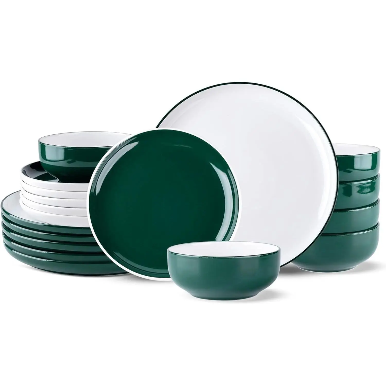 18 count Ceramic Dinnerware Set, Modern White Dish Set for 6,Scratch Resistant Smooth Plates and Bowls Sets,Oven Safe,Microwave & Dishwasher