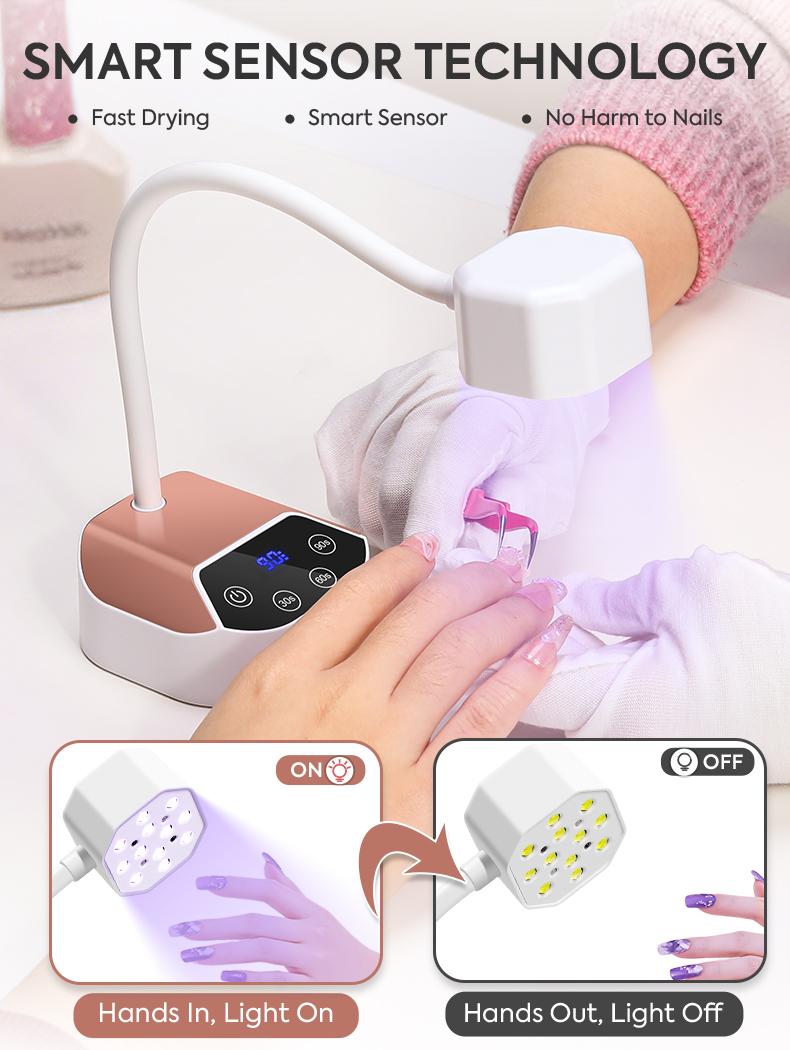 Rechargeable UV LED Nail Lamp with Auto Sensor, 1500mAh Cordless Gel Nail Curing Light with 360° Flexible Gooseneck, 4 Timer Modes (10s/30s/60s/90s) Portable Nail Dryer for Gel Polish, Professional Manicure Light for Home Salon Use