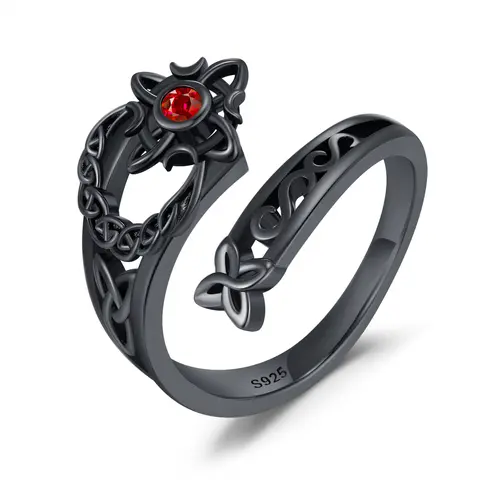 DRINSPER S925 Sterling Silver Witches Knot Statement Finger Ring - Celtic Tribal Hypoallergenic Witchy Jewelry for Adults, One Size, Magic Mystery Symbol, Confidence-Boosting Gemstone Daily Wear Accessory