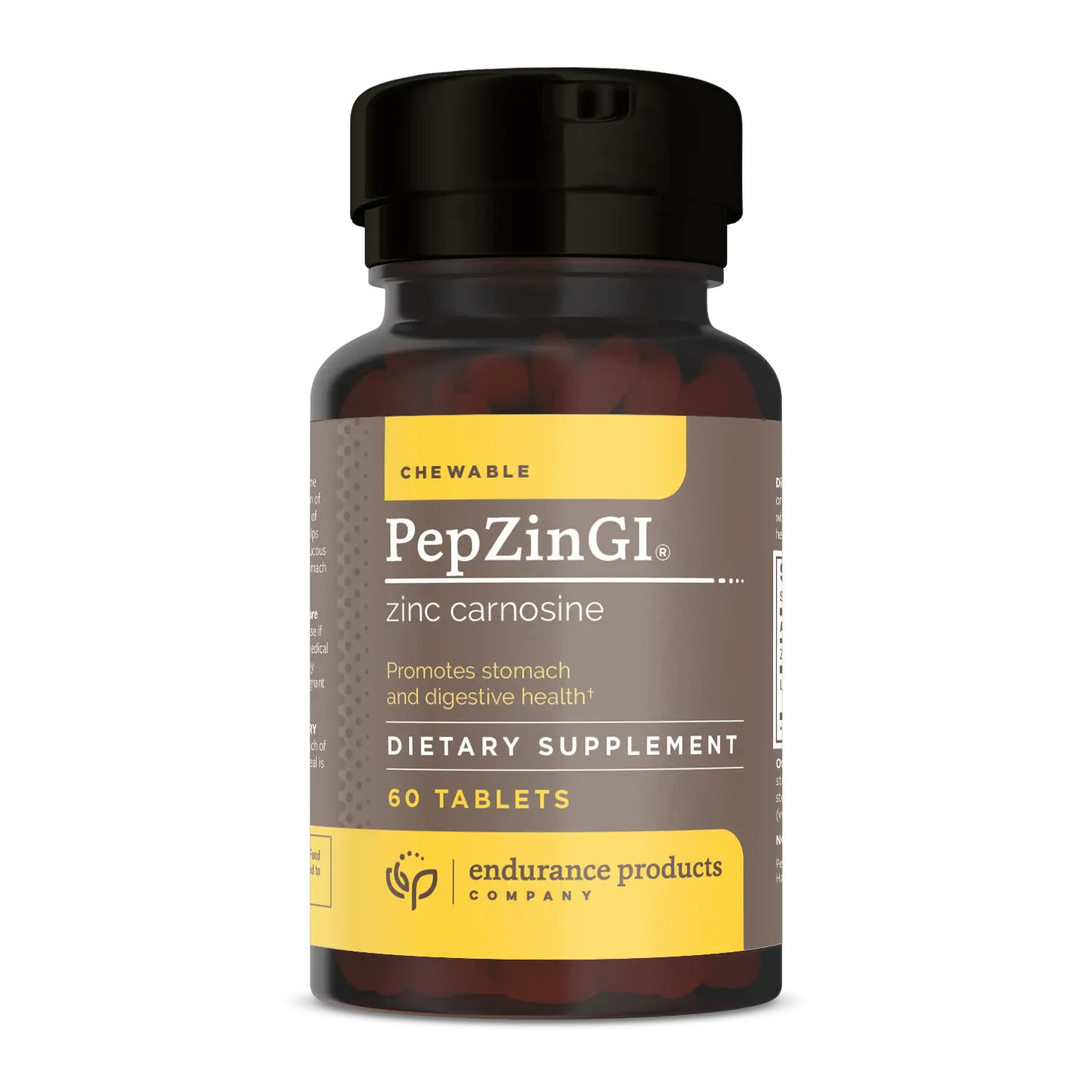 Zinc - PepZinGI 75mg for Immune Function & Digestive Health Support | Zinc Carnosine Supplement | Chewable Zinc Tablets for Adults | Vegan, Non-GMO, Gluten Free - Endurance 60 Chewable Tablets