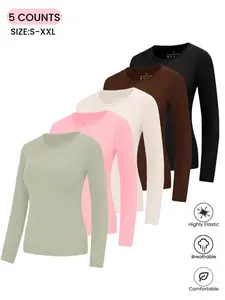 Spring &Fall Women's Shirts Fleece Lined Athletic Tops Long Sleeve Compression Sportswear Workout Base layer Soft Breathable Round Neck Long Sleeve Warm Tops, Casual Fitted Bottom Layering Shirts for Women,Daily Wear, Activewear Fitness Clothes Tops