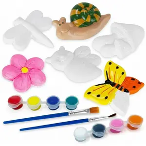 Insect Plaster Painting Kit for Kids - 6 Garden Plaster Figurines, 2 Paint Sets, 2 Brushes, 6 Circle Magnets, 8 Different Paint Colors - Kids Painting Crafts Set for Boys and Girls