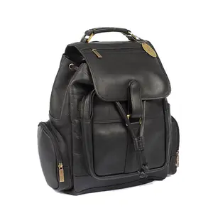 212 MAIN Claire Chase 332E Black Uptown Bak-Pak Cowhide Leather Backpack, Adjustable, Durable, with Drawstring Top and Magnetic Snap Functional Luggage Bag