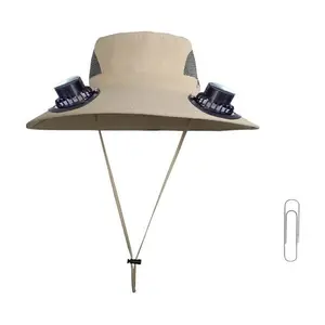 Wide Brim Solar Fan Outdoor Hat For Men Sun Hat With Adjustable Fan 3 Speed Rechargeable With Face Cover In Khaki Cloth One Size Khaki #6C6Kz