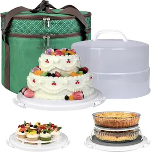 12 Inch Cake Container with Lid and Handles Includes Bag for Safe Transportation of Buttercream Doesn't Melt Easy for Cakes, Pies and Cupcakes (Green)
