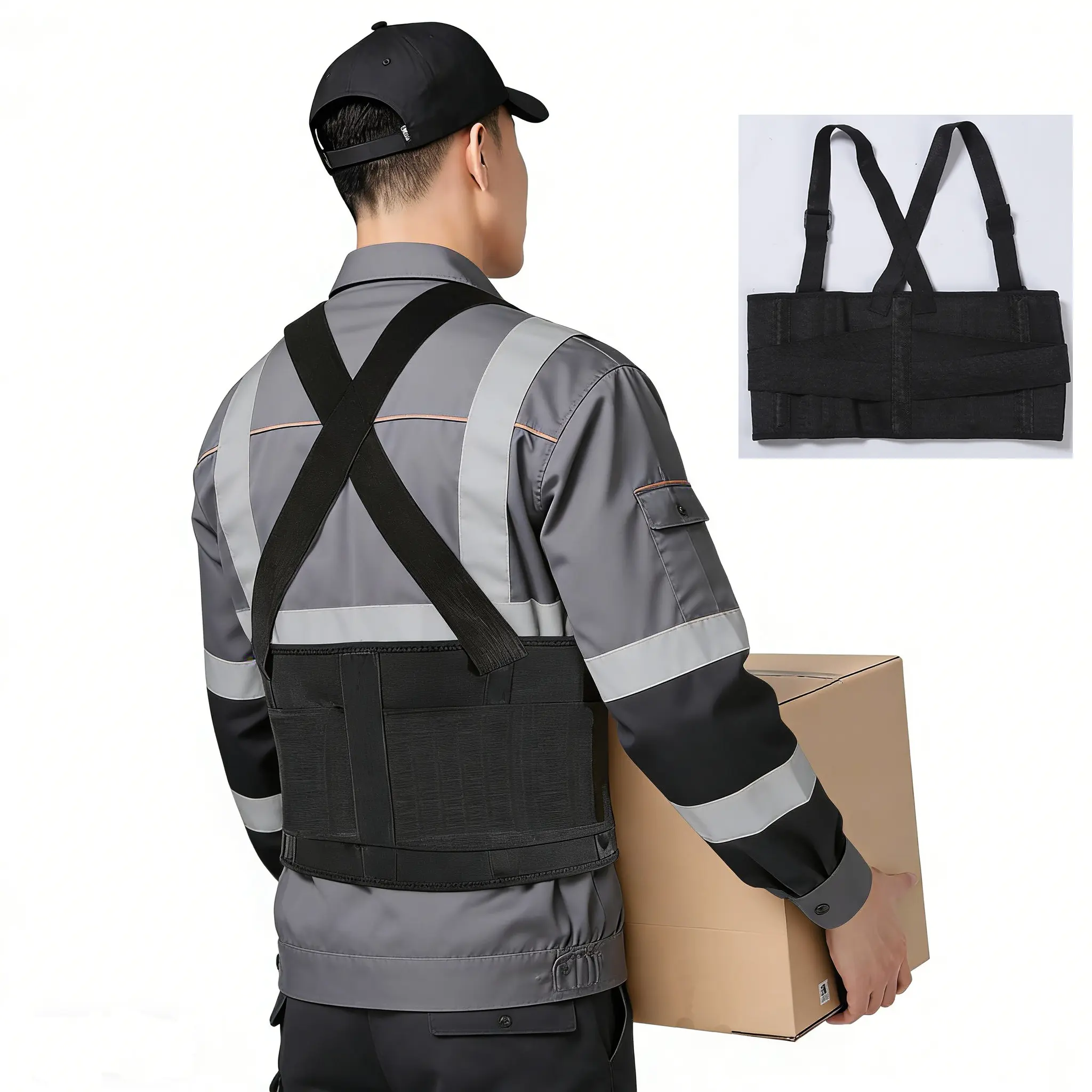 Mens Working Waist Trainer with Adjustable Shoulder Straps Waist Girdle Male Solid Black Waist Cincher Belt for Heavy Lifting
