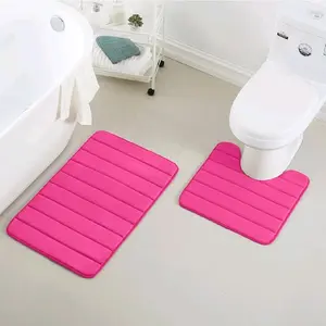 2PC Bath Mats - Pink Color, Soft and Comfortable, 20x32 Rectanglar & 20x20 Contoured Toilet Mat, Ideal for Bathroom Use, Non-Slip Design, Durable and Easy to Clean, Perfect for Home Decor