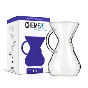 Chemex 8-Cup Pour-Over Glass Coffeemaker with Glass Handle - Non-Porous Borosilicate Glass - Exclusive Packaging - Easy to Use & Elegant Design Pots Tea