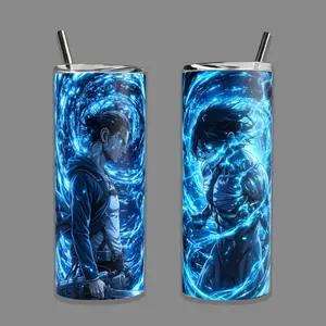 Blue Lightning Anime Titan 20oz 40oz Tumbler With Handle, Manga Energy Warrior Travel Mug, Gift For Anime Fans