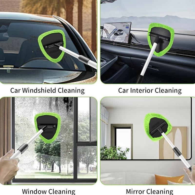 Windshield Cleaner Tool - Extendabie HandleAuto Glass Wiper Kit with 3 Reusable WashableMicrofiber Pads! Perfect for Car Interior &Exterior, Cleans Dirty Windows Easily. GreenWand + Cloth Pads, Must-Have Car CleaningBrushes for Spotless Glass microfiber t