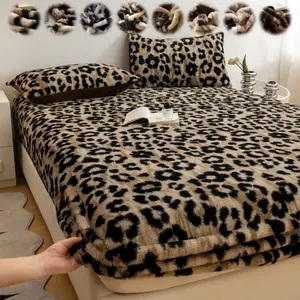 Luxury Faux Rabbit Fur Bedding Set – Leopard/Tiger/Butterfly Print, Soft Warm Fitted Sheet with Pillowcase, Solid Color Bed Set, All-Season Use, Perfect for Bedroom, Dorm, Sofa & Guest Room, Ideal Christmas Gift