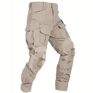 Men'S Camo Tactical Pants With Knee Pads, Camo Cargo Pants Hunting Hiking Outdoor Pants 10 Pockets (No Belt) Black Cotton