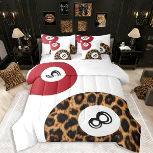 Lucky 8 Ball Bedding Sets,Trendy Cheetah Comforter Set 7 Piece Bed in A Bag Trendy Funky Preppy Comforter and Sheets White Red Brown Bed Set Fashion Coquette Room Decor Aesthetic
