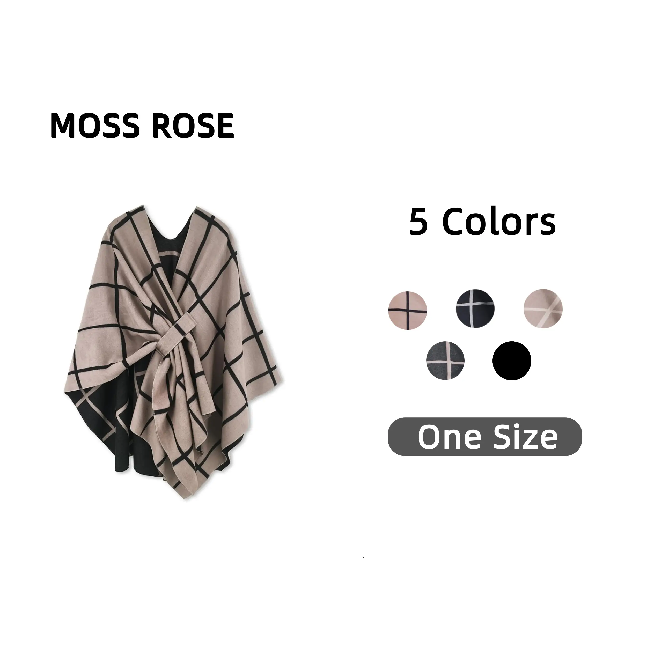 MOSSROSE Multi-Color Cardigan Shawl, multi-colors for easy match, shawl design shows elegance, fits all seasons, ideal for fashion women, commuters as