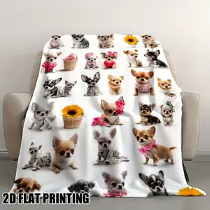 1pc Cozy Cute Chihuahuas Collage Printed Throw Blanket - Plush Flannel All-Season Soft Blanket with 20 Adorable Chihuahua Puppy Patterns, Retro Style for Sofa, Bed, Couch, Office & Camping - Perfect Gift for Dog Lovers (Multicolor)