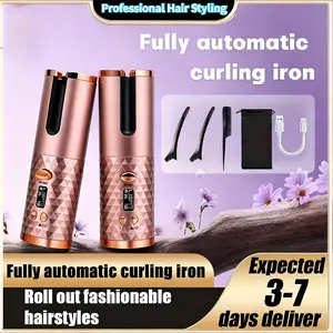 Automatic Curling Iron, Hair Curling Iron for Hair Styling, Cordless Auto Hair Curler, with 6 Temps and Timers, Auto Shut-Off, Fast Heating, Rechargeable Cordless Hair Curler