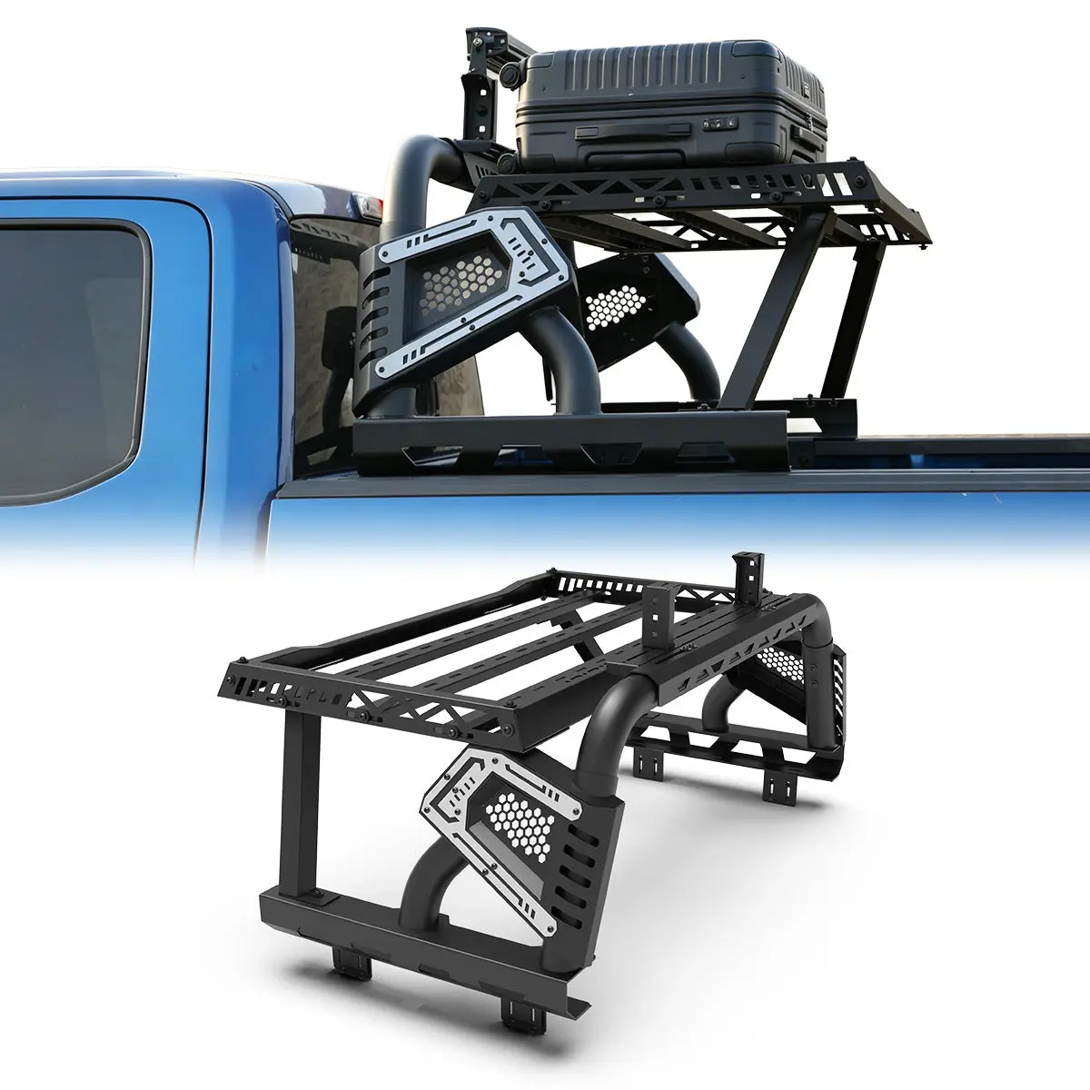 Wolfstorm Universal Adjustable Safety Bed Rack Roll Bar - 1 Modular Overland Front Bed Component, 1 Roof Rack for 2004-2012/2015-2026 Chevy Colorado/GMC Canyon Mid-Size Pickup Trucks, Carry Heavy Cargo, Elevate Style, Enhance Appearance, Improve Safety, 1