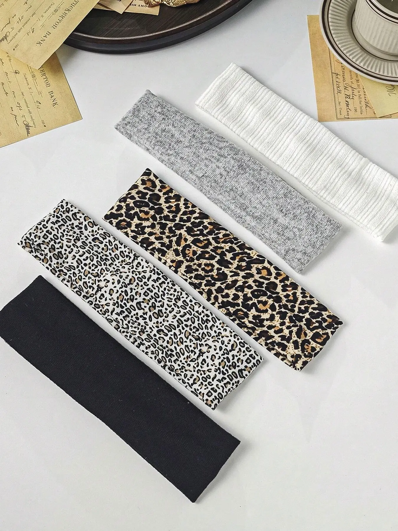 5pcs Women's Satin Leopard Print Headbands, Soft Elastic Durable Sports Yoga Running Spa Skincare Face Washing Hair Bands, Workout Headband, Elastic Fashion Headbands, Stretchy Headbands