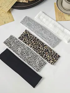 5pcs Women's Satin Leopard Print Headbands, Soft Elastic Durable Sports Yoga Running Spa Skincare Face Washing Hair Bands, Workout Headband, Elastic Fashion Headbands