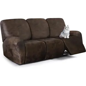 Look Recliner Couch Cover, 8-Pieces Stretch Recliner Sofa Covers, Soft Reclining Slipcover, Washable Furniture Protector for Pets (3, Brown)