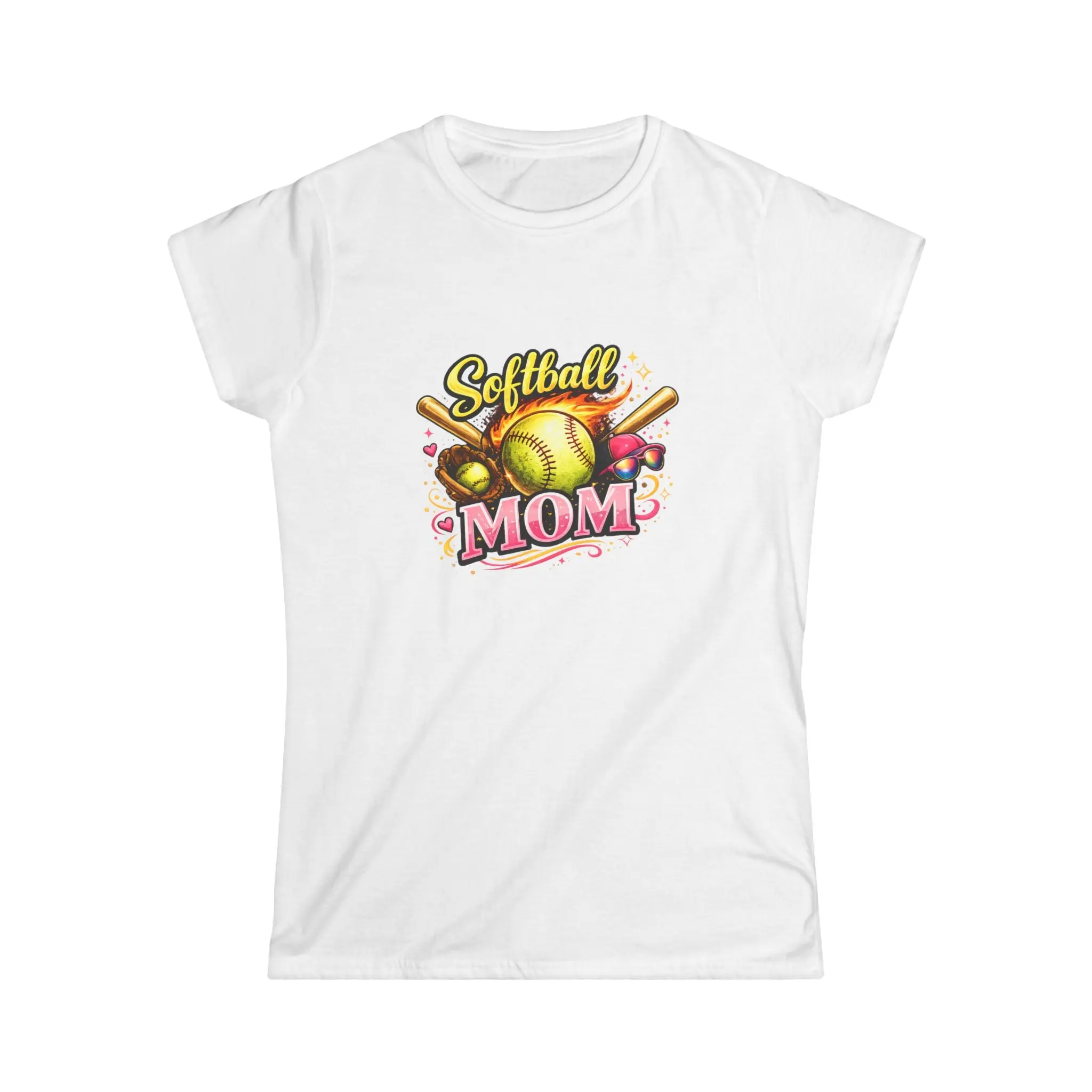 Softball Mom T-Shirt — Women's Softstyle Tee (Softball Graphic)