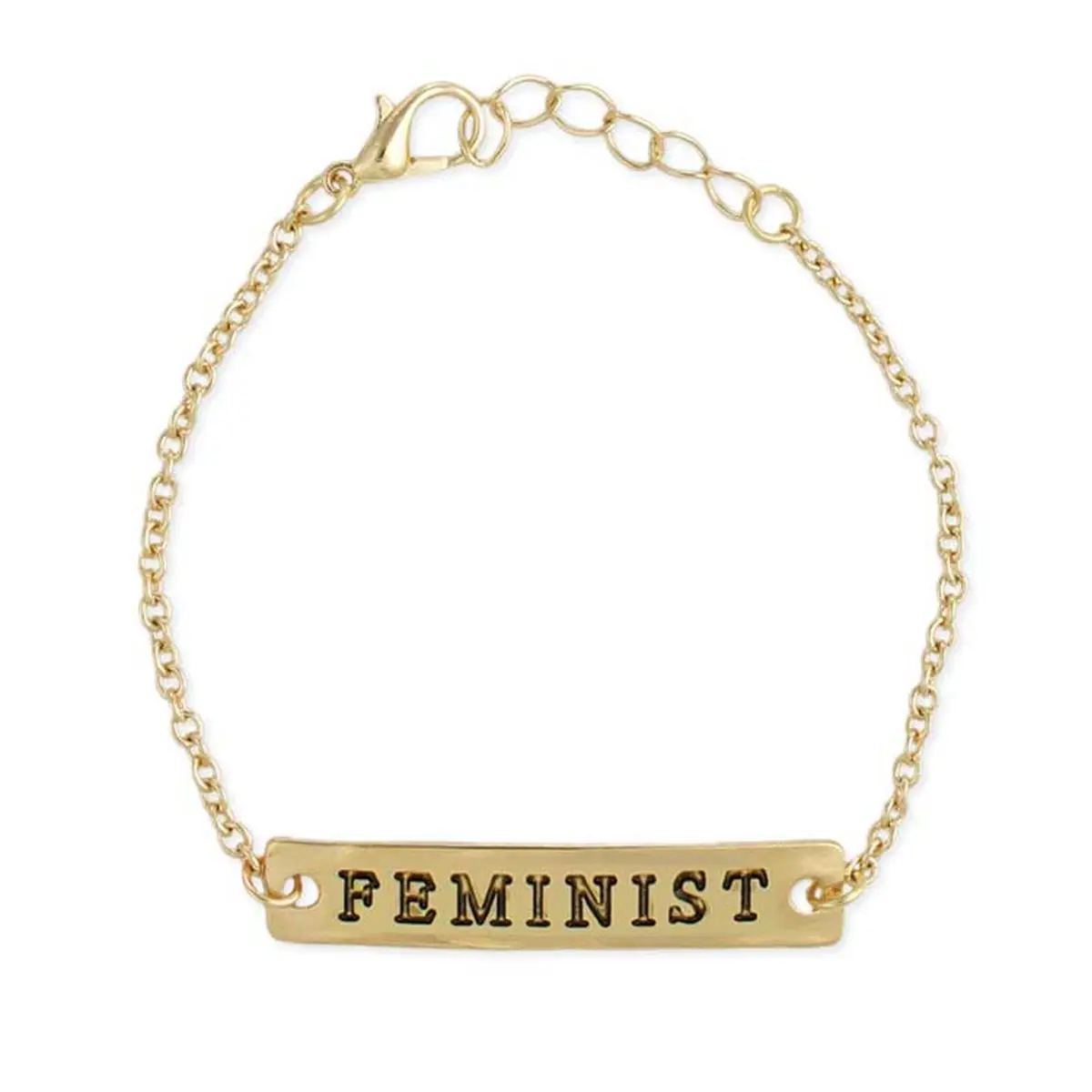 Zad Jewelry Feminist Female Text Engraved Minimalist Bar Bracelet - Gold Basic Modern Costume Chain Bracelet, Adjustable, Stackable, Daily Wear, Engraved Text, Chain Jewelry Bracelets & Bangles