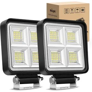 Nilight 2-Pack 4-Inch Square Off-Road LED Pods, 64LED Flood Lights, Truck Accessories for Semi Trucks, Aftermarket & Construction Vehicles, ATVs, UTVs, Boats, Underglow Car Use, Semi Truck Accessories