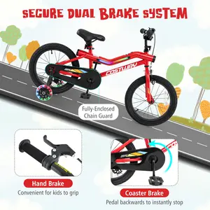 COSTWAY - 16 Inch Kids Bike with LED Lights Adjustable Carbon Steel Bicycle for 4-7 Years Old-16 inches