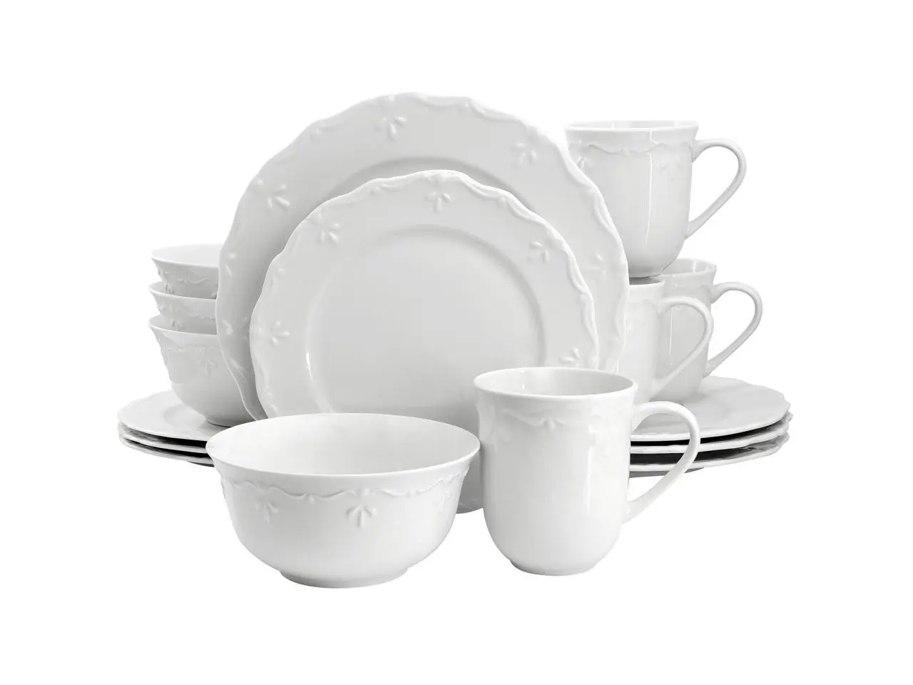 Elama Henryi 16 Piece Porcelain Dinnerware Set in White