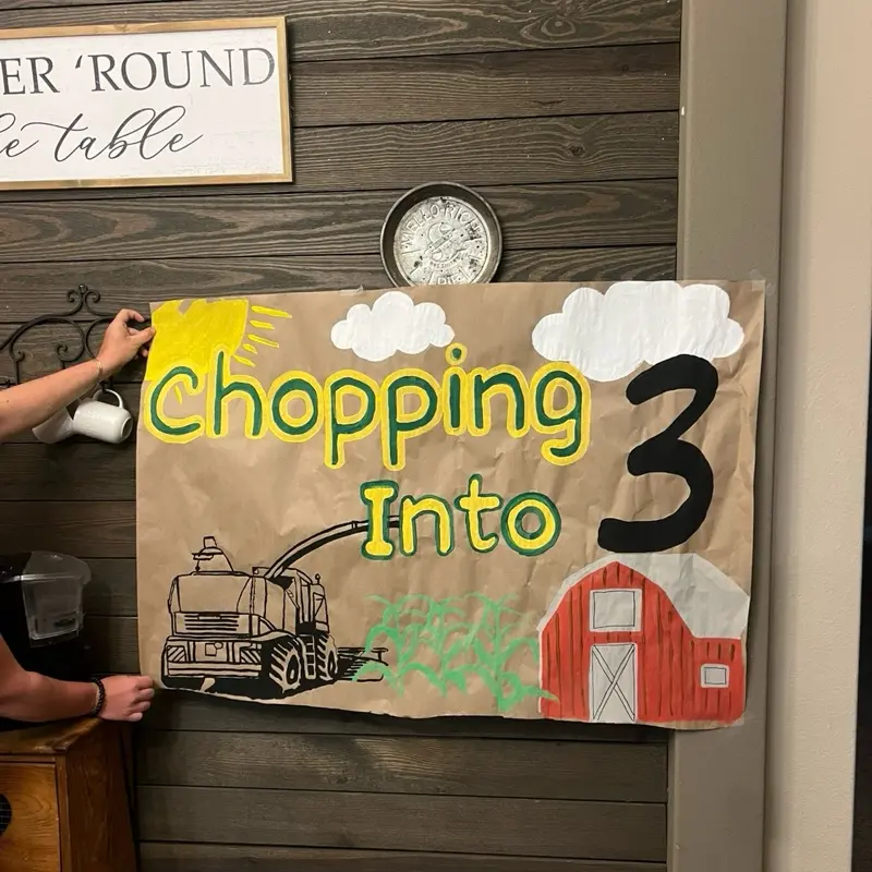 "Chopping Into 3" Tractor Themed Paper Banner - 48x36 Inches, Large Enough for Various Events, Fun and Festive Design"