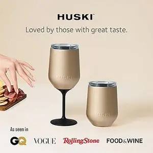 Huski Wine Tumbler 2.0 - Award-winning Design with Detachable Stem, Premium Stainless Steel Wine Glass with Lid - Champagne