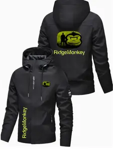 Men's Street Style Hooded Sweatshirt, Casual Hoodie, Outdoor Fishing Jacket, Fluorescent Monkey Logo, Lightweight Fishing Clothing