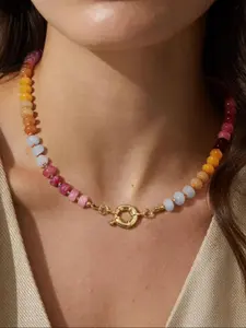 Women's Colorful Beaded Natural Gemstone Necklace, Bohemian Style, Handmade Summer Jewelry, High-Quality Fashion Accessory