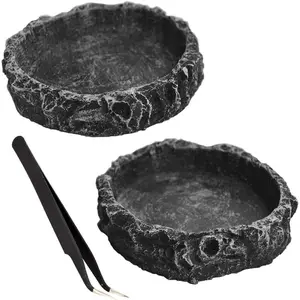 2PCS Reptile Water Dish Food Bowl Set with Feeding Tweezers Tong for Leopard Gecko Lizard Frog Snake Chameleon Tortoise Style 1