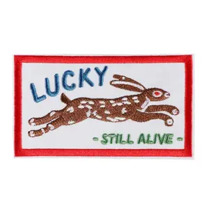 Luck Still Alive Rabbit Embroidery Patch, Embroidery Design, Lucky Back Adhesive Iron-On, Suitable for Clothes Jackets Hats Accessories, Decorative Fabric Repair