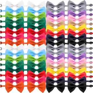 70 Pcs Dog Bow Ties with Adjustable Collar, 17 Colors Solid Pet Bowtie Collar Bulk for Small Medium Dogs, Cat Grooming Accessories for Wedding Birthday Christmas Party Photography